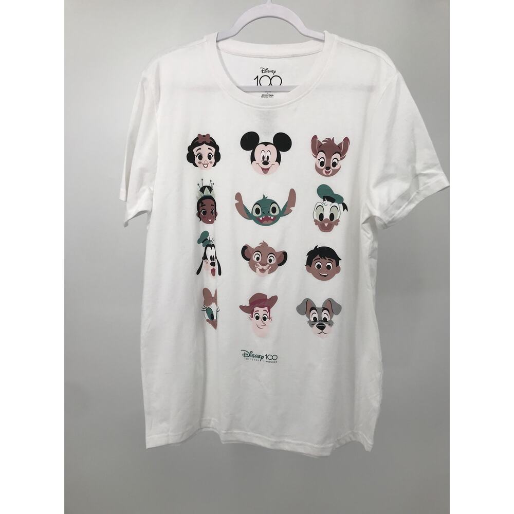 Disney 100 White Character Graphic Short Sleeve Crew Neck T-Shirt Size L